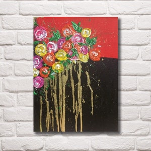 Roses Wall Art Rose Red paintings Acrylic flowers Original on canvas Abstract Pink flowers Bouquet Wall Art Floral decor Red floral art