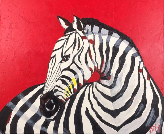 Zebra painting Oil on canvas Red Wall Art African Animals Africa decor Zebra Wall Art Red decor African Wall Art Red canvas Modern wall art