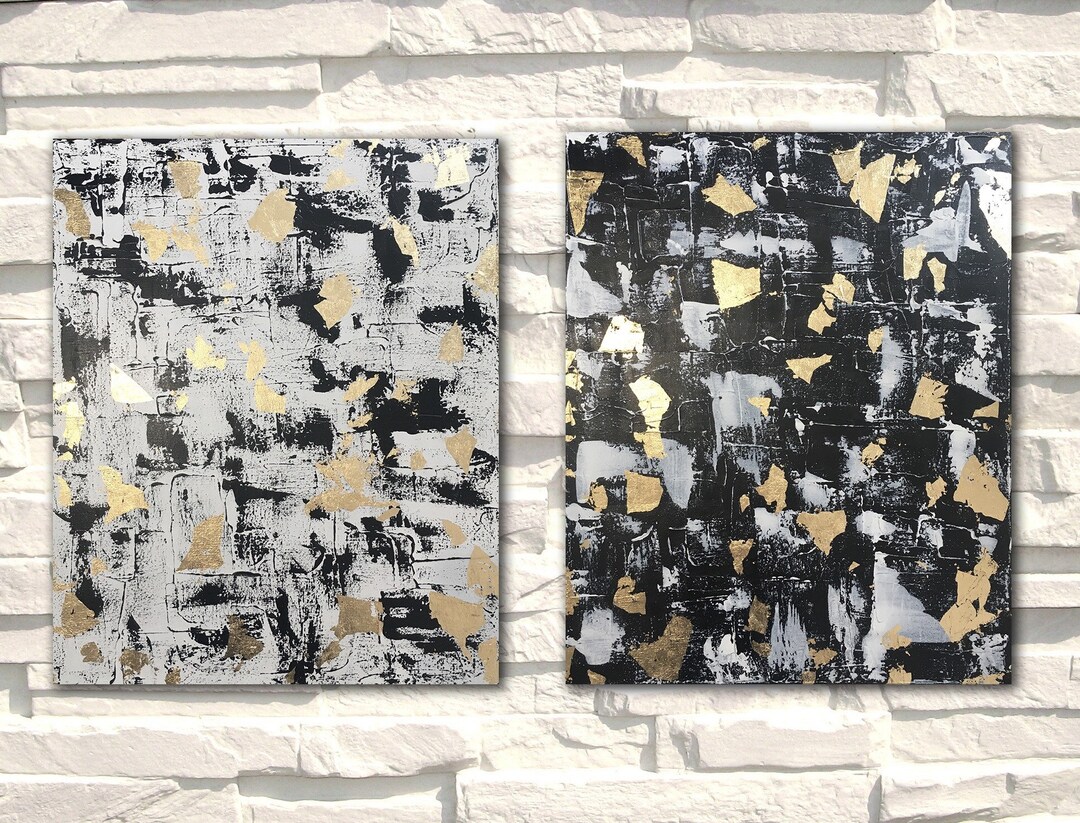 Yin Yang Set 2 Wall Art Black and White Paintings on Canvas Original