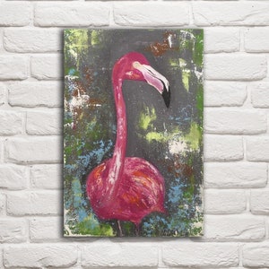 Pink flamingo Wall art Flamingo Painting on canvas Original artwork Pop art Pink decor Bird paintings Exotic Wall art Pink painting Girly