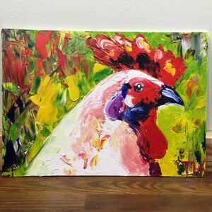 Rooster Wall Art Oil painting Kitchen decor Yellow Bird painting Colorful paintings on canvas Abstract chicken Wall Art Kitchen Wall decor