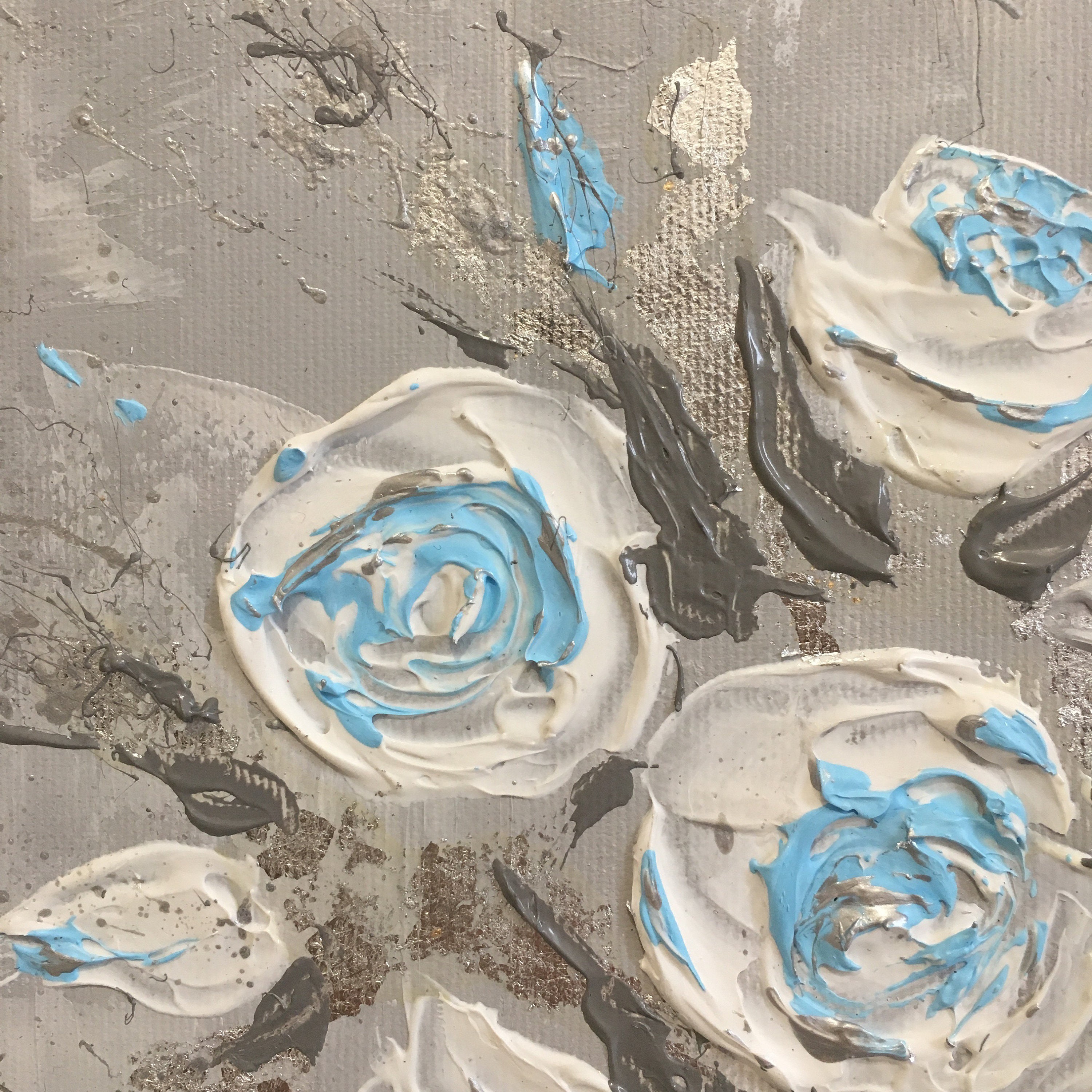 White roses Wall art Blue Acrylic Abstract Painting on canvas Etsy 日本