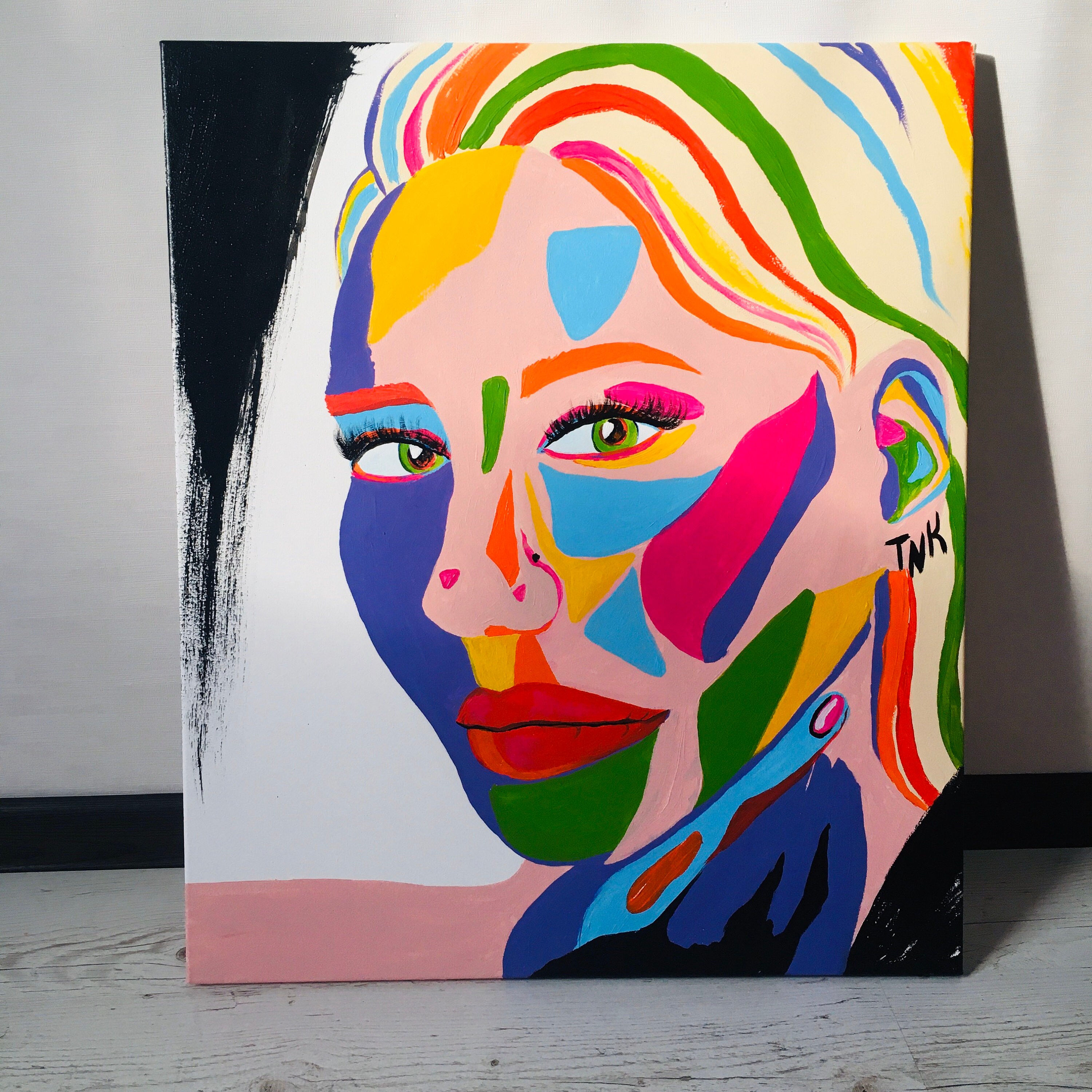 Tpqoaa Premium Leinwanddruck Kunstdruck Auf Leinwand Bunter Blumen-Frauenkopf 60x90cm Abstrakt Leinwanddruck Kunstdruck Wandbild