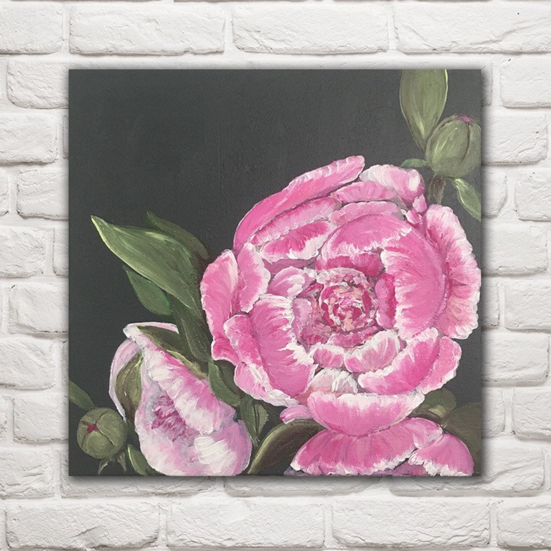 Pink Flowers Wall Art Peonies Paintings on Canvas Original Acrylic