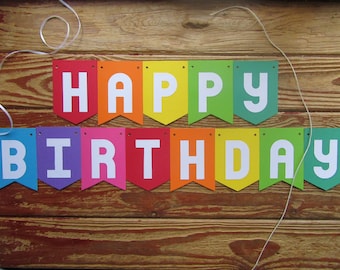 Pastel Handmade Birthday Banner, Colorful Cardstock Party Decor