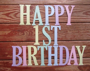 Pastel Happy Birthday Banner, Handmade Cardstock, First Birthday
