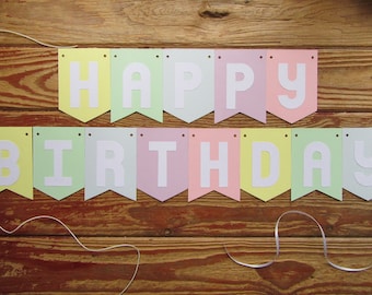 Pastel Happy Birthday Banner, Handmade Cardstock Party Decoration