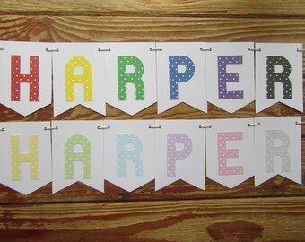 Personalized Polka Dot Banner, Custom Name, Birthday Party Decor
