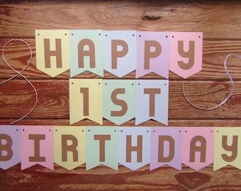 Pastel Happy Birthday Banner, Handmade Party Decor