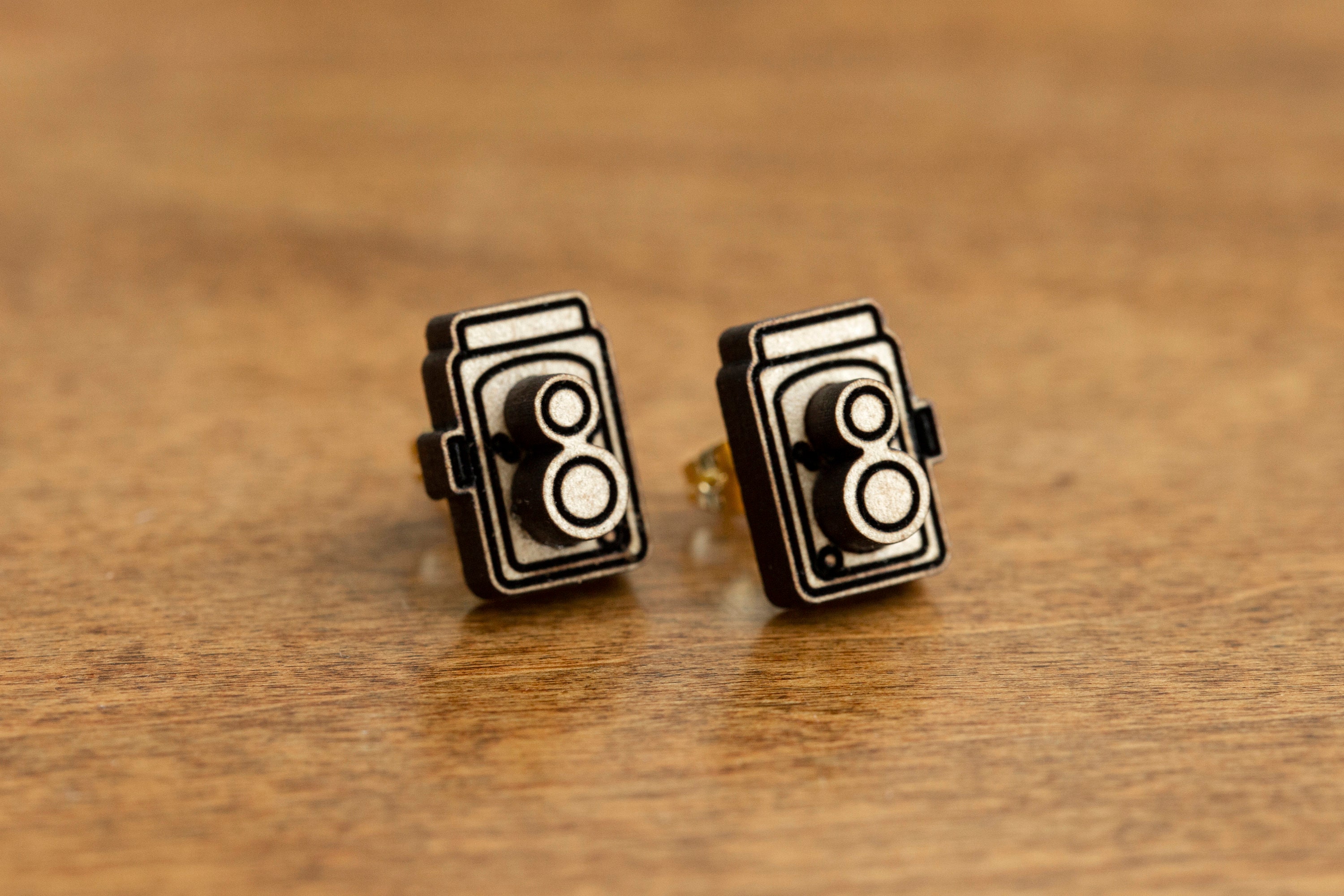 Camera Earrings Lightweight Wooden Photography Jewelry Basswood 14k