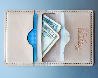 Minimalist Credit Card Wallet | Handmade Credit Card Bifold | Genuine Full Grain Natural Veg Tan Leather | Hidden Cash Money Pocket