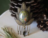Eurydice - Unakite Hairpin comb in bronze brass, leaf, and fine stone