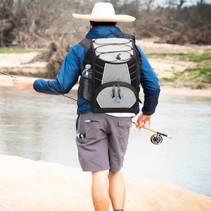 Zwart w / Grijs Warmte Transfer Borduurwerk Stijl Lichtgewicht Outdoor Wandelen Reizen 18 blikjes Drank / Voedsel Picknick Geïsoleerde Koeler Rugzak