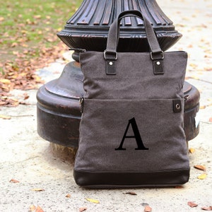 Unisex Grau Elegante Fold Over Mode Trending schlanke leichte Canvas / Leder Tablet Tote mit dem Schultergurt