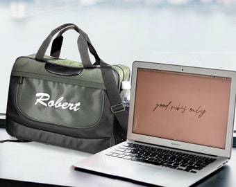 Personalized Name Embroidery Heat Transfer Expandable Simple Lightweight Durable Business Organizer Spacious Black Olive Green Briefcase Bag