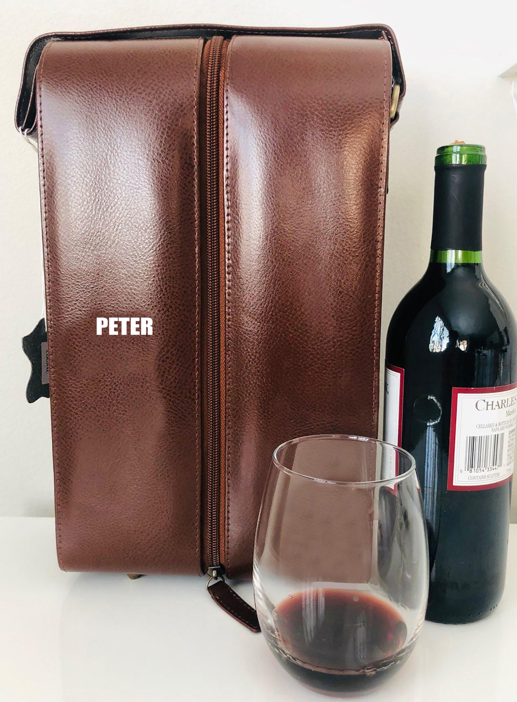 Schicke Weintasche Aus PU-Leder - Minimalistischer Weinträger Für Deine Lieblingsflasche (Schwarz)