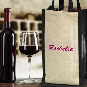Personalized Heat Transfer Black / Burgundy Eco Jute Double Dual Red / White Wine Bottle Holder For Holiday Gift / Party w carry handle Tote