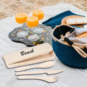 Personalized Name Bamboo Eco Reusable Travel Utensil Set Fork Knife Spoon Excellent For Everyday Use Organic Cutlery