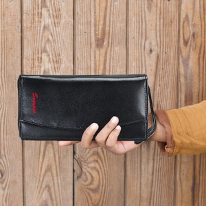 Trasferimento di calore personalizzato Nero Unisex Adulto Pelle Bovina Classica Elegante Travel Zip Around Cards Bill Coin Passport Organizer Wallet