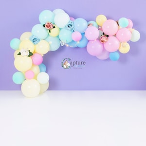 Balloon Photo backdrop, Birthday Backdrop, Cakesmash digital backdrop rainbow baby, pastel colour balloon garland