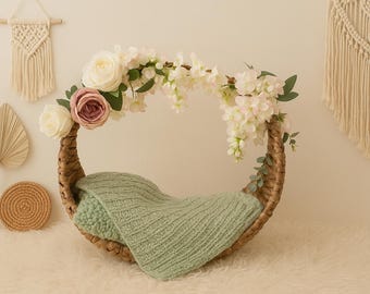 Boho Floral Newborn Digital Backdrop | Green & Neutral Tones (Instant Download)
