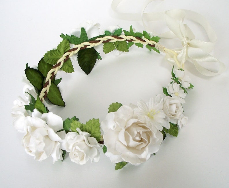 Natural White rose flower crown Bridal flower crown Wedding Etsy