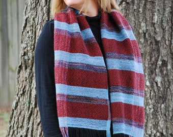 Luxury Fiber Handwoven Striped Scarf Shawl Polworth Merino Wool Silk Llama