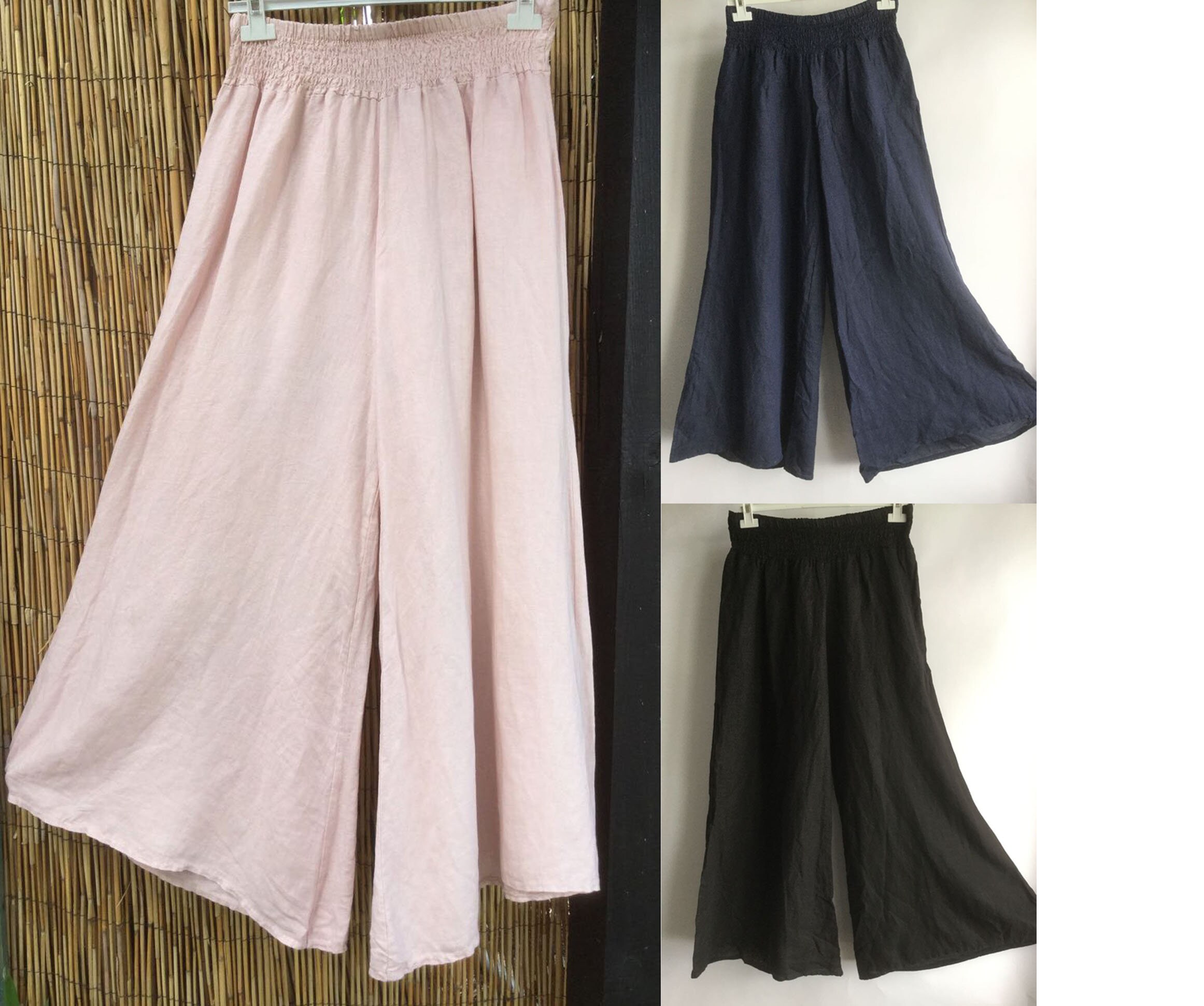 Image of Lagenlook Linen Wide Leg Palazzo Trousers Pants Size Approx | Uk -