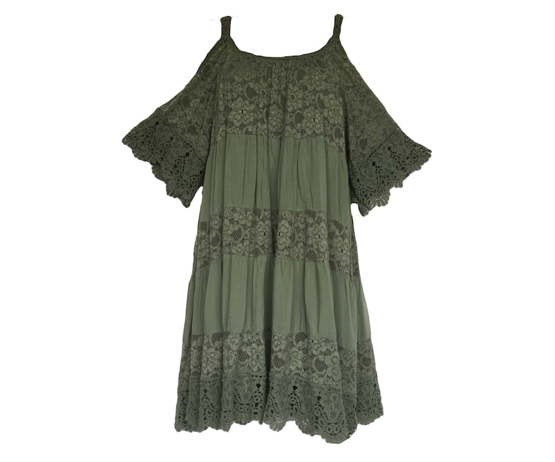 LADIES NEW ITALIAN LAGENLOOK COTTON COLD SHOULDER TUNIC TOP LACE CROCHET TOP