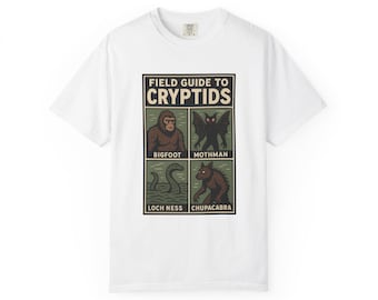 Field Guide to Cryptids T-Shirt - Cryptid Shirt Featuring Bigfoot, Mothman, Nessie & Chupacabra |
