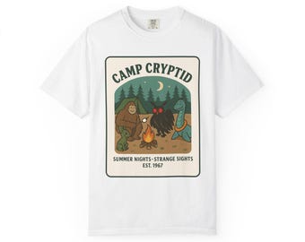 Camp Cryptid T-Shirt - Funny Summer Camp Tee for Cryptid Lovers | Bigfoot, Mothman, Nessie & Friends |