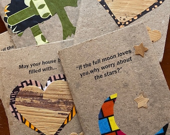 Eco-greeting cards made from banana fibre with Ugandan proverb