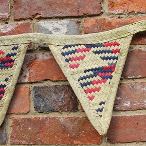 Handmade bunting red, blue and natural. Perfect for red, white and blue flag- 4th of July, UK celebration, Bastille day