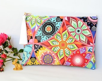 Moroccan design zipper pouch, Moroccan themed make up case, Colourful purse bag, classy gift idea