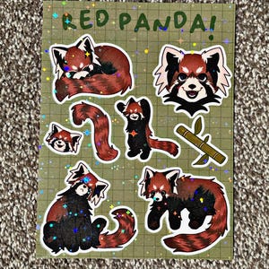 Feuille d'autocollants panda roux