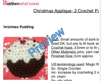 PDF Christmas Tree and Christmas Pudding Appliqué Crochet Pattern, Instant Download