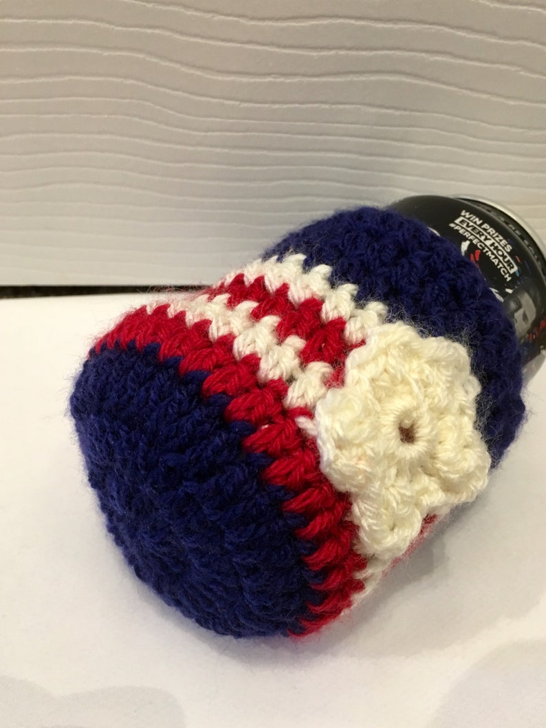 Red, White & Blue USA Patriotic Coffee / Can Cozie, crochet, handmade image 5