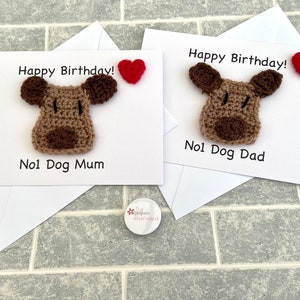 Happy Birthday No 1 Dog Mum, Dad, Human Birthday Card, Greetings Card from the Dog, Fur Baby Card, Handmade, Crochet, Personalised Available
