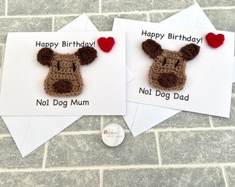 Happy Birthday No 1 Dog Mum, Dad, Human Birthday Card, Greetings Card from the Dog, Fur Baby Card, Handmade, Crochet, Personalised Available