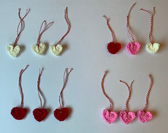 Set of 3 Heart Hanging Decoration for Valentine's Day, Wedding, Home Decor, Crochet, Handmade