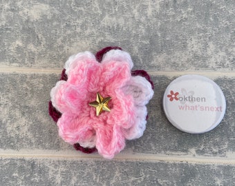 Cherry Blossom Pink Flower Badge / Pin / Brooch, Crochet, Mother’s Day Gift, Gift for Her