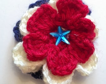 Red, White & Blue Patriotic USA Flower Badge / Pin