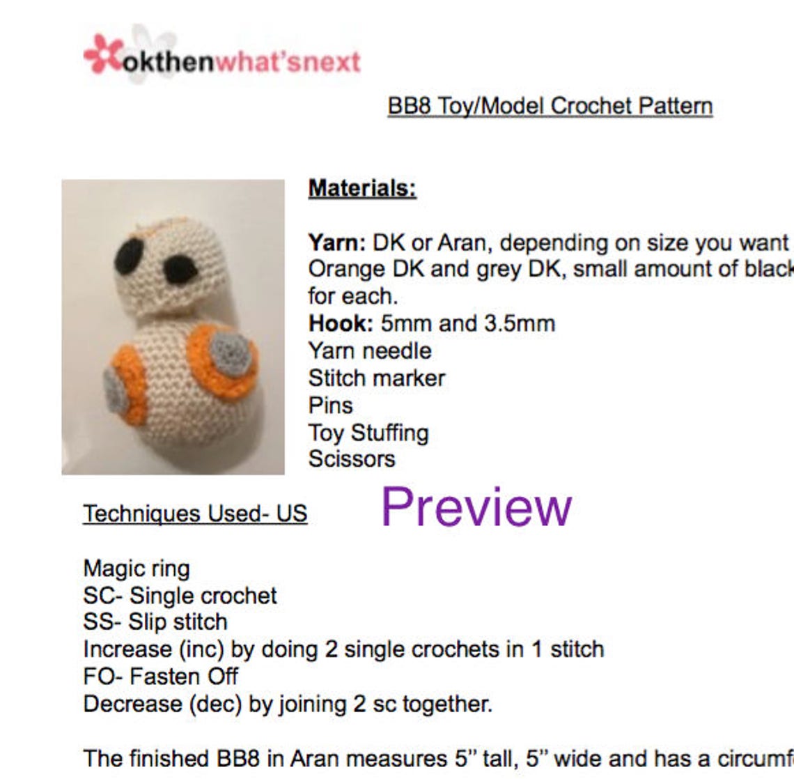 PDF BB8 Toy/model Crochet Pattern Amigurumi Instant Download - Etsy