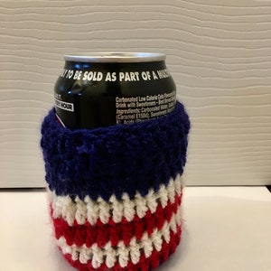Red, White & Blue USA Patriotic Coffee / Can Cozie, crochet, handmade image 6