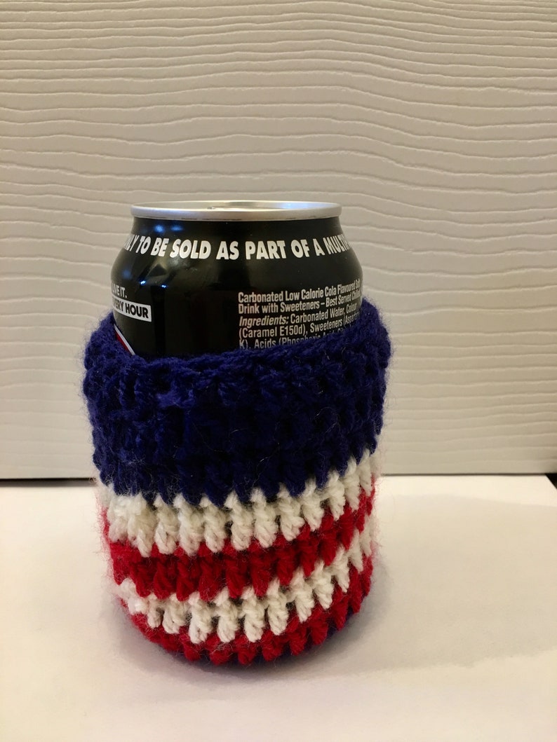 Red, White & Blue USA Patriotic Coffee / Can Cozie, crochet, handmade image 6