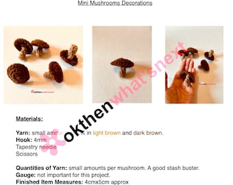Mini Mushrooms Decorations Crochet Pattern, PDF, Instant Download