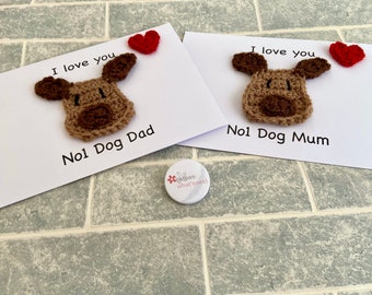 I Love You No 1 Dog Mum & Dog Dad Birthday Card, Valentine’s Day Card, Card from the Dog, Fur Baby, Handmade Crochet, Personalised Available