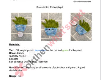 PDF Succulent in Pot Appliqué Crochet Pattern, Pot / House Plant, Instant Download