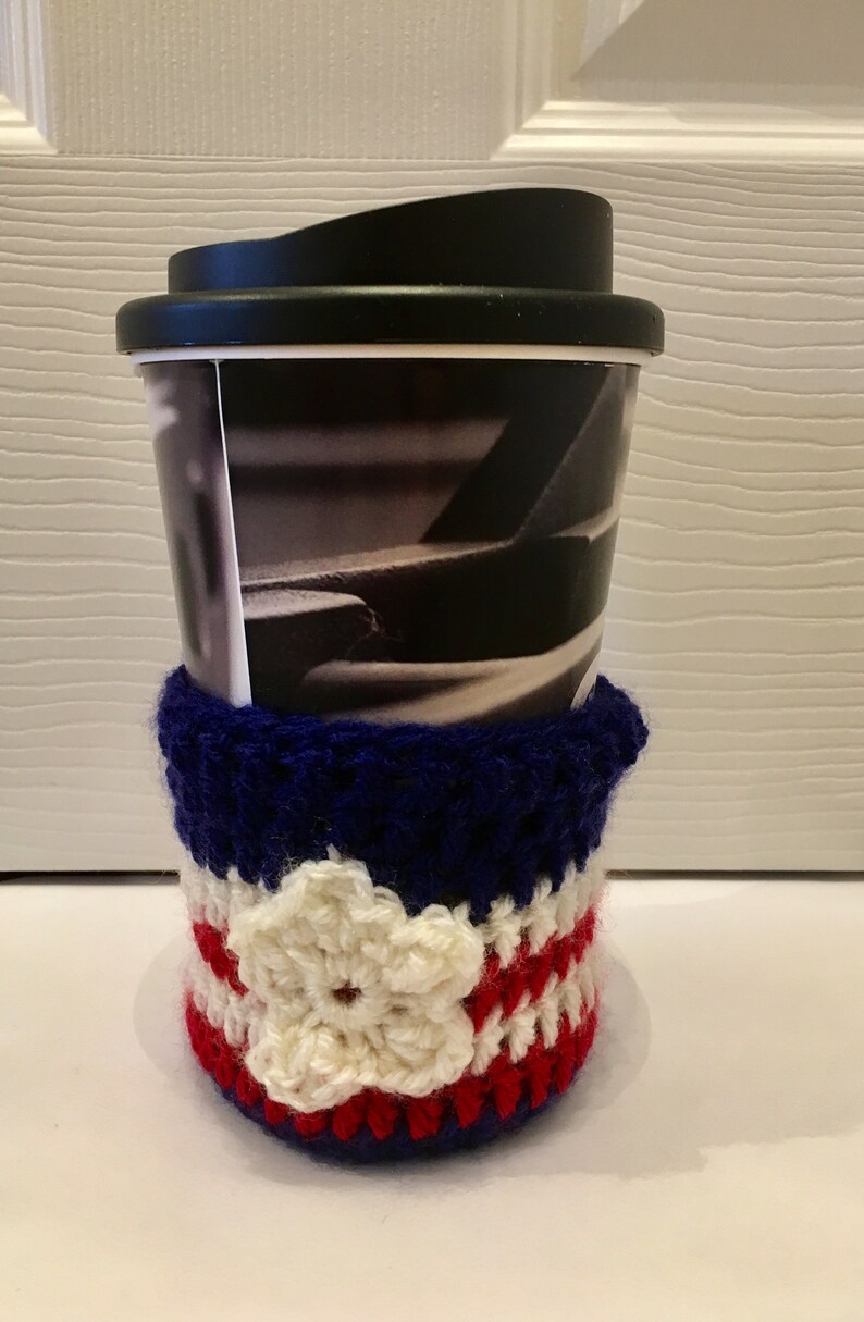 Red, White & Blue USA Patriotic Coffee / Can Cozie, crochet, handmade image 2