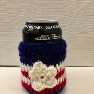 Red, White & Blue USA Patriotic Coffee / Can Cozie, crochet, handmade image 3